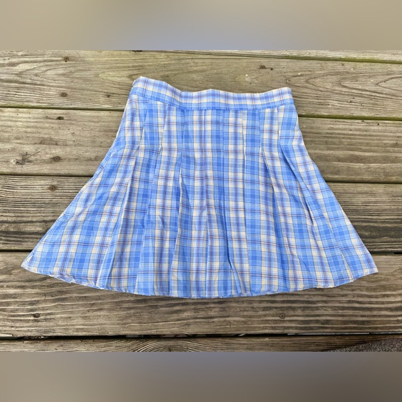 Light Blue & Yellow Plaid Pleated Skirt - Picture 4 of 8